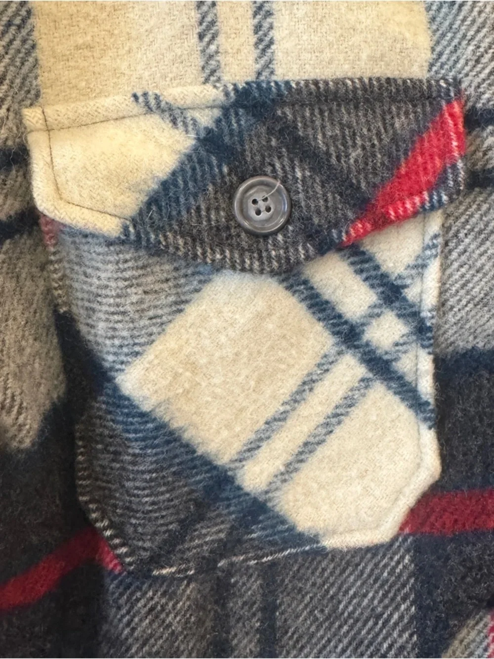Vintage LL Bean Mens Jacket‎ Wool X-Large Cream Black Red Plaid Sherpa Lined USA
